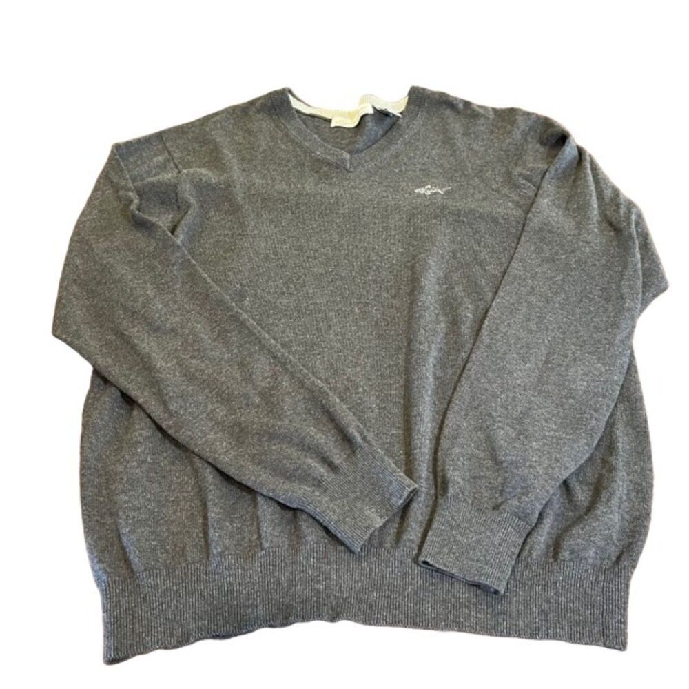 Greg‎ Norman V-neck Sweater Charcoal Gray Ribbed Cuffed Size Medium
